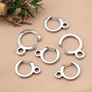 Stainless steel C-shaped keychain rings, DIY metal craft accessories for bag charms.