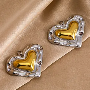 Y2K stainless steel heart pendant DIY jewelry accessory, retro metallic finish charms.