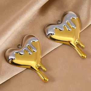 Stainless steel retro Y2K melting heart pendant DIY fashion jewelry accessory shiny gold silver