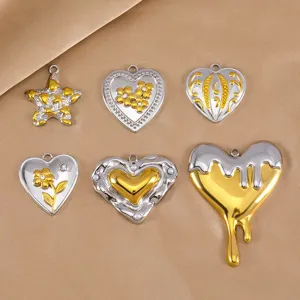 Stainless steel retro Y2K star and heart charms DIY jewelry accessories detailed close-up shot.