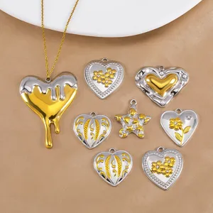 Vintage Y2K Stainless Steel Heart Star Pendants For DIY Jewelry Making Rhinestone Artificial Pearl Star Heart Charms Gift