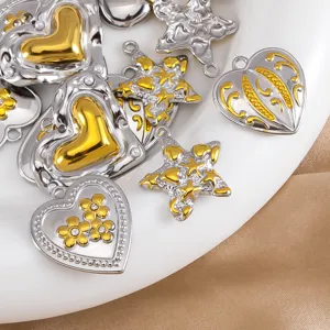 Stainless steel vintage Y2K star and heart charms pendant DIY jewelry accessories detail view.