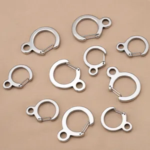 304 Stainless Steel C-Shape Spring Ring Keychain Clasp With Tail Connector DIY Jewelry Findings Accessories For Car Key Rings