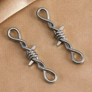 Stainless steel DIY jewelry connector charms, barbed wire style, 2pcs for bracelets necklaces.