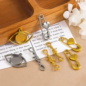 Stainless steel DIY heart safety pin evil eye pendant necklace bracelet jewelry accessories