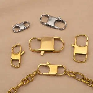 Detailed view of stainless steel square clasps and connectors for DIY jewelry making.