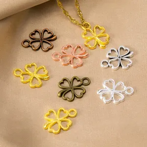 DIY alloy four-leaf clover charms and gold chain set, perfect for handmade jewelry design.