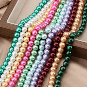 Colorful glass imitation pearl loose beads detail, round DIY bracelet necklace accessories.