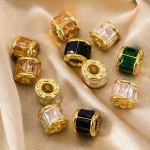 Perles Tonneau à Grand Trou Inlaid de Verre en Acier Inoxydable Rétro Plaqué Or 18K Accessoires de Bijoux de Perlage DIY