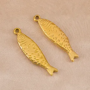 Colgante de pez dorado de acero inoxidable accesorio de joyería DIY con textura tallada
