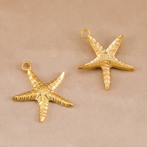 Colgante de estrella de mar dorada de acero inoxidable 304, accesorio de joyeria oceanica.