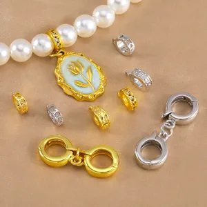 Copper DIY Spacer Bead Pendant Buckle Multi Style Round Hollow Rhinestone Jewelry Finding Accessories For Bracelet Necklace