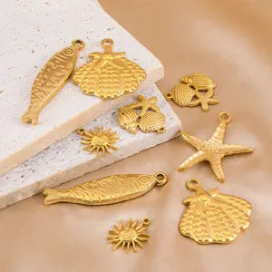 Colgantes de dijes de sol de océano de acero inoxidable dorado para joyería DIY.
