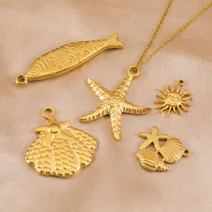Colgantes de Serie Océano de Acero Inoxidable 304 Colgante de Estrella de Mar Concha Pez Sol Oro Acero DIY Joyería
