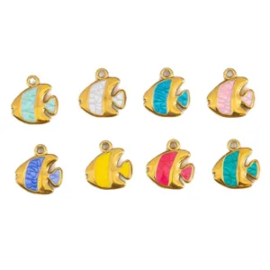 Dijes de pescado de acero inoxidable colgantes esmaltados coloridos para joyería DIY
