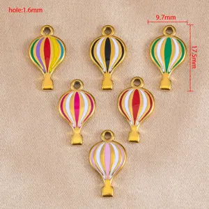 Colgantes esmaltados de globo aerostático de acero inoxidable para joyería DIY, agujero 1.6mm.