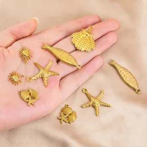 Juego de Colgantes Dorados de Acero Inoxidable con Sol Estrella de Mar y Concha Marina