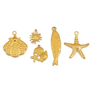 Colgantes de oro mar de acero inoxidable 304 concha estrella de mar pez joyería DIY