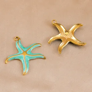 Colgante de estrella de mar de acero inoxidable con esmalte para joyería DIY, estilo marino.