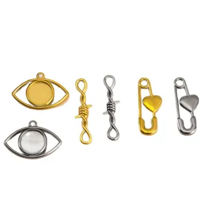 Stainless steel DIY jewelry accessories, evil eye and heart charms for bracelets and necklaces.
