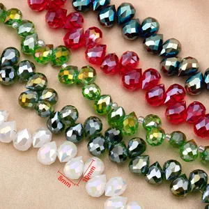 Colorful faceted teardrop glass crystal beads for DIY jewelry bracelet supply 8mm 10mm
