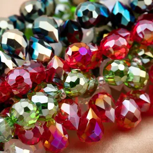 Faceted crystal drop beads detail, sparkling loose gemstone beads for DIY jewelry making.