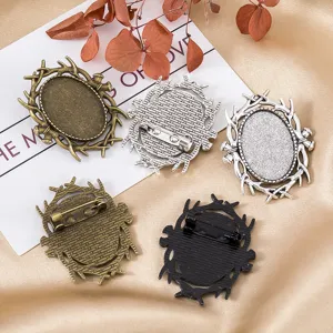 Alloy antler brooch blank tray for DIY custom anime badge pendant jewelry making accessories detail view.