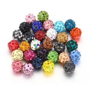 10mm colorful rhinestone clay shamballa beads for DIY jewelry making and accessories wholesale.