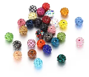 Close-up details of colorful rhinestone Shamballa beads, 10mm DIY jewelry making parts.
