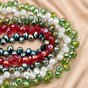 Detailed close-up of faceted crystal loose beads showing sparkling multi-color reflection texture.
