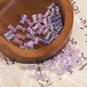 Perles de verre iridescent 4x8mm transparent violet DIY bracelet fait main fabrication.