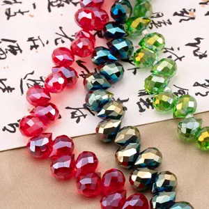 Faceted crystal teardrop beads detail, sparkling loose DIY jewelry making accessories.