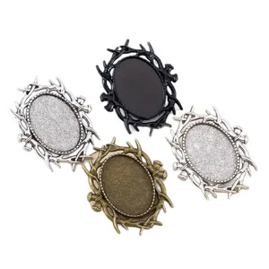 Alloy Antler Oval Bezel Tray DIY Brooch Base Pendant Findings for Jewelry Making Crafting