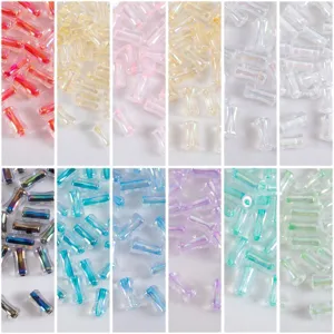 Perles de verre bugle transparentes 4x8mm multicolores cristal DIY bracelet bijoux accessoires