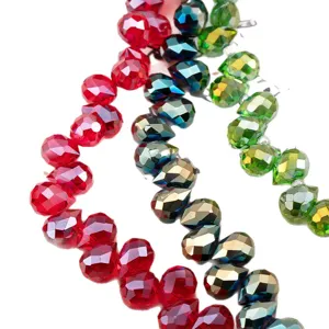 Faceted crystal drop beads for DIY jewelry making, sparkling glass loose beads for bracelets.