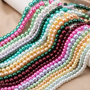 Colorful glass imitation pearl loose beads string for DIY handmade bracelet necklace jewelry.