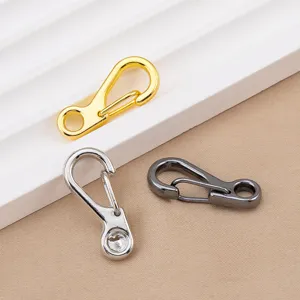 Zinc alloy mini spring hooks, small snap hooks for DIY jewelry making, keychain accessories detail.