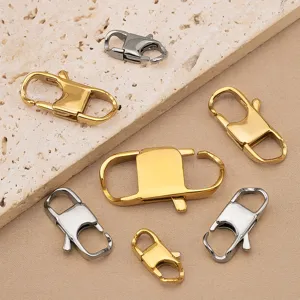 Stainless steel square spring clasp detail shot for DIY jewelry making and necklace ends.