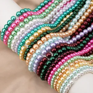 Colorful imitation pearl bead strands detail, perfect for DIY jewelry necklaces and bracelets.