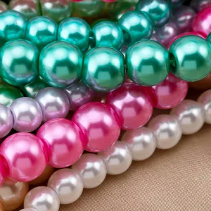Colorful imitation pearl beads detail macro shot for DIY jewelry making and bracelet accessories