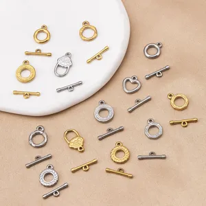Stainless steel heart round OT toggle clasp jewelry findings detail close up view.