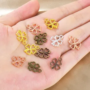 DIY retro alloy four leaf clover charms set, assorted metallic jewelry pendants for crafting.