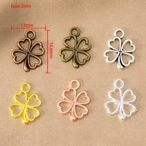 DIY Vintage Alloy Clover Pendants Openwork Four Leaf Clover Charms Jewelry Making Findings