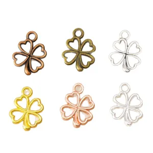 DIY Hollow Four-Leaf Clover Metal Alloy Pendants Jewelry Making Craft Supplies