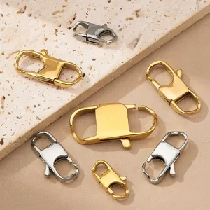 Stainless steel DIY jewelry clasps set, durable square spring gate connector for bracelets.