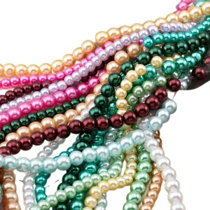 Colorful glass imitation pearl beads loose round beads for DIY bracelet necklace jewelry making.