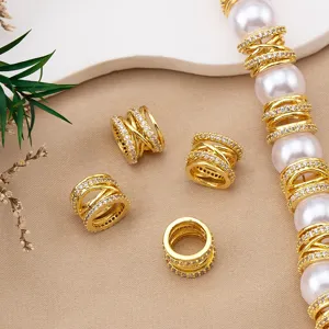Gold copper micro-paved cubic zirconia barrel bead spacer DIY jewelry accessories detail