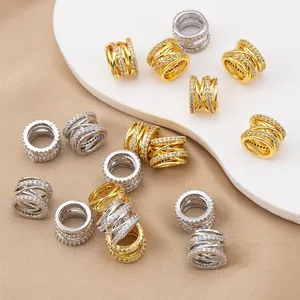Copper micro-paved cubic zirconia barrel spacer beads for DIY bracelet necklace jewelry making.