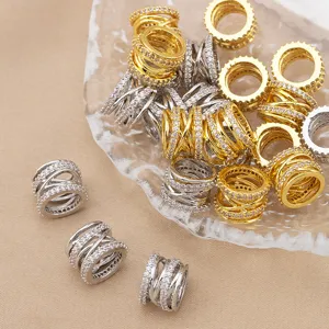 Copper micro-pave cubic zirconia barrel spacer beads for DIY bracelet and necklace jewelry making.