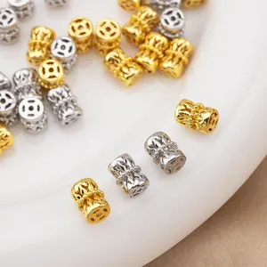 Gold silver hollow drum spacer beads for DIY jewelry making, necklace bracelet craft parts.
